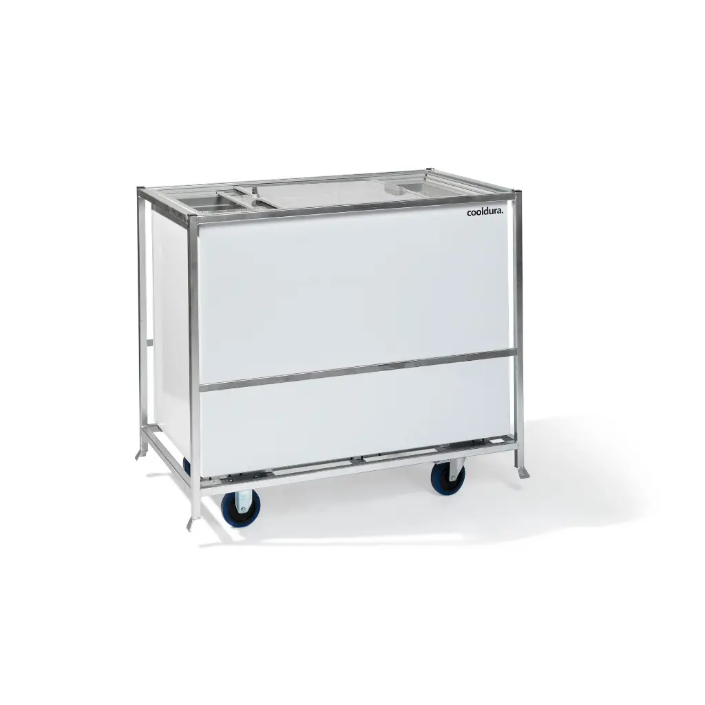 Mobiele transportkar voor bakfrigo’s met stevig frame en wielen