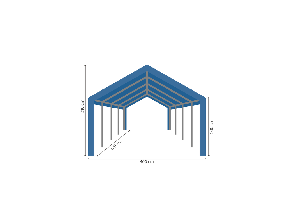 Opslagtent 4 x 8 m afmetingen