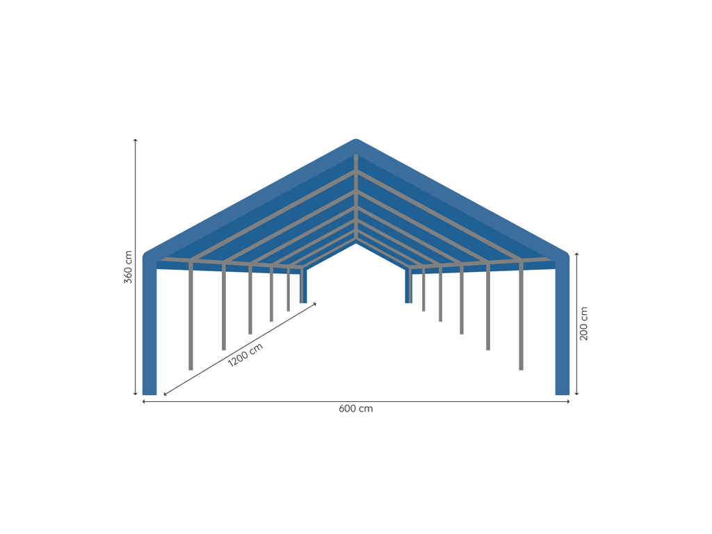 Opslagtent 6 x 12 m afmetingen
